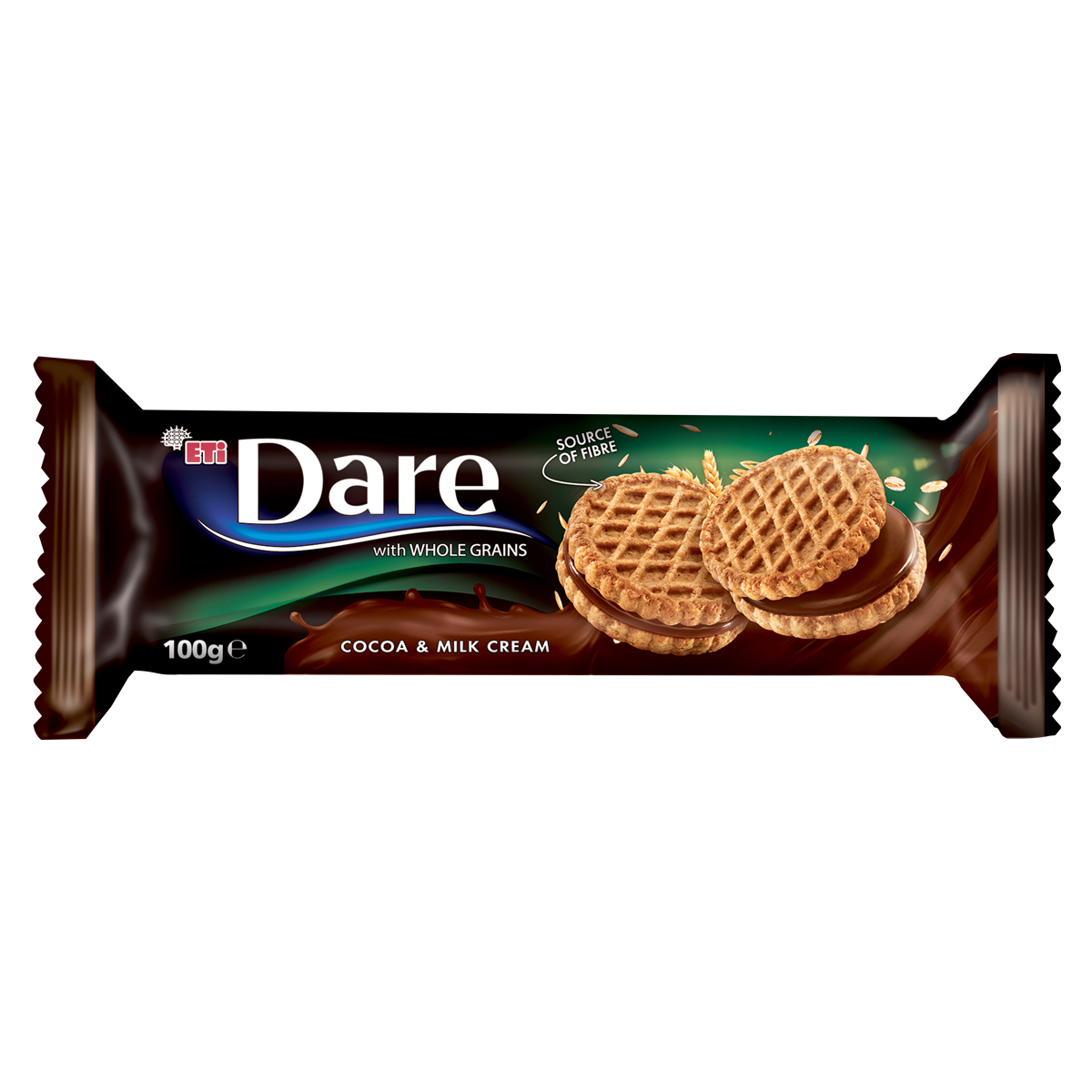 DARE - Ciastka pełnoziarniste z kremem mleczno-kakaowym - 100 g