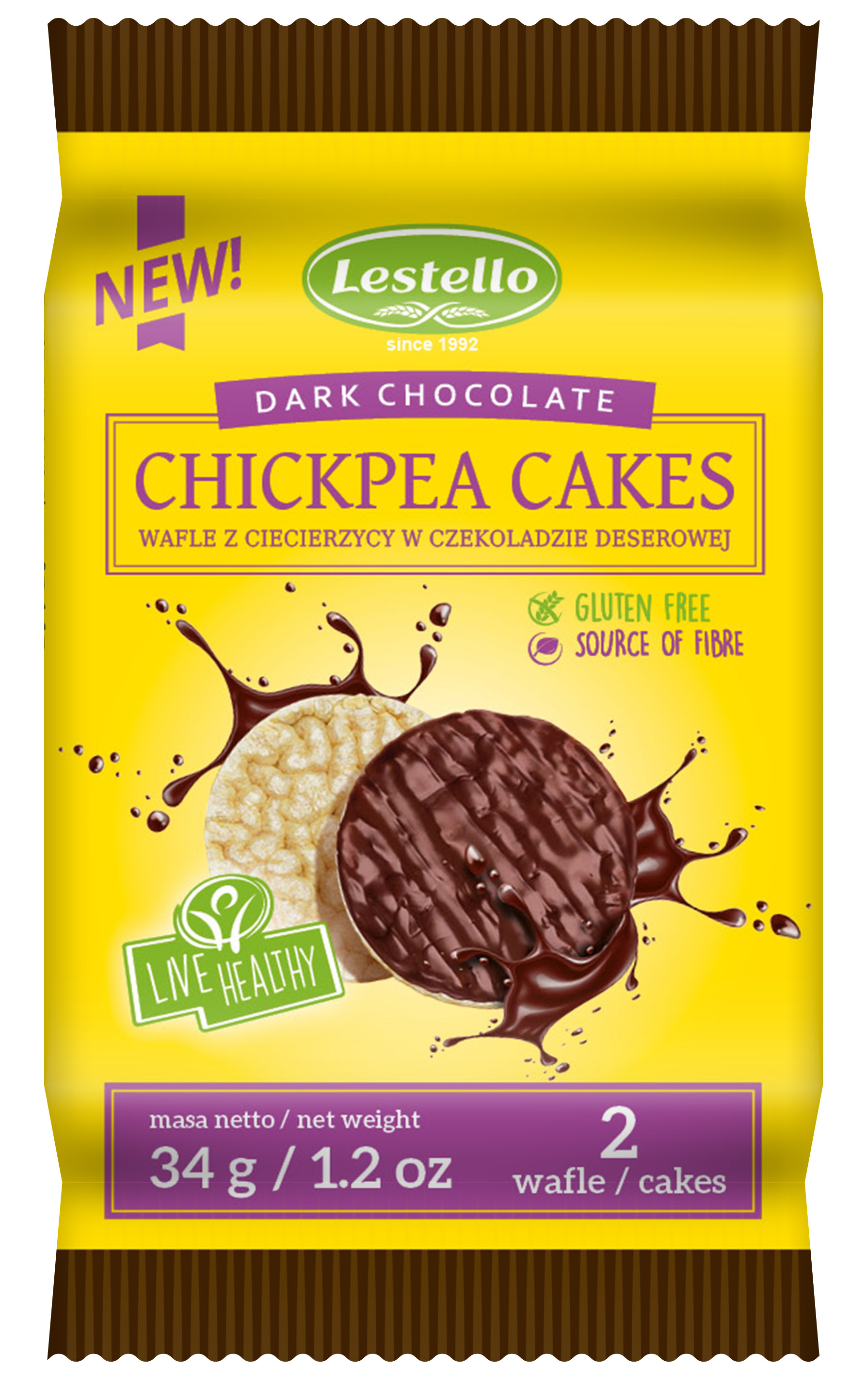 Lestello wafle z ciecierzycy w czekoladzie deserowej 34g