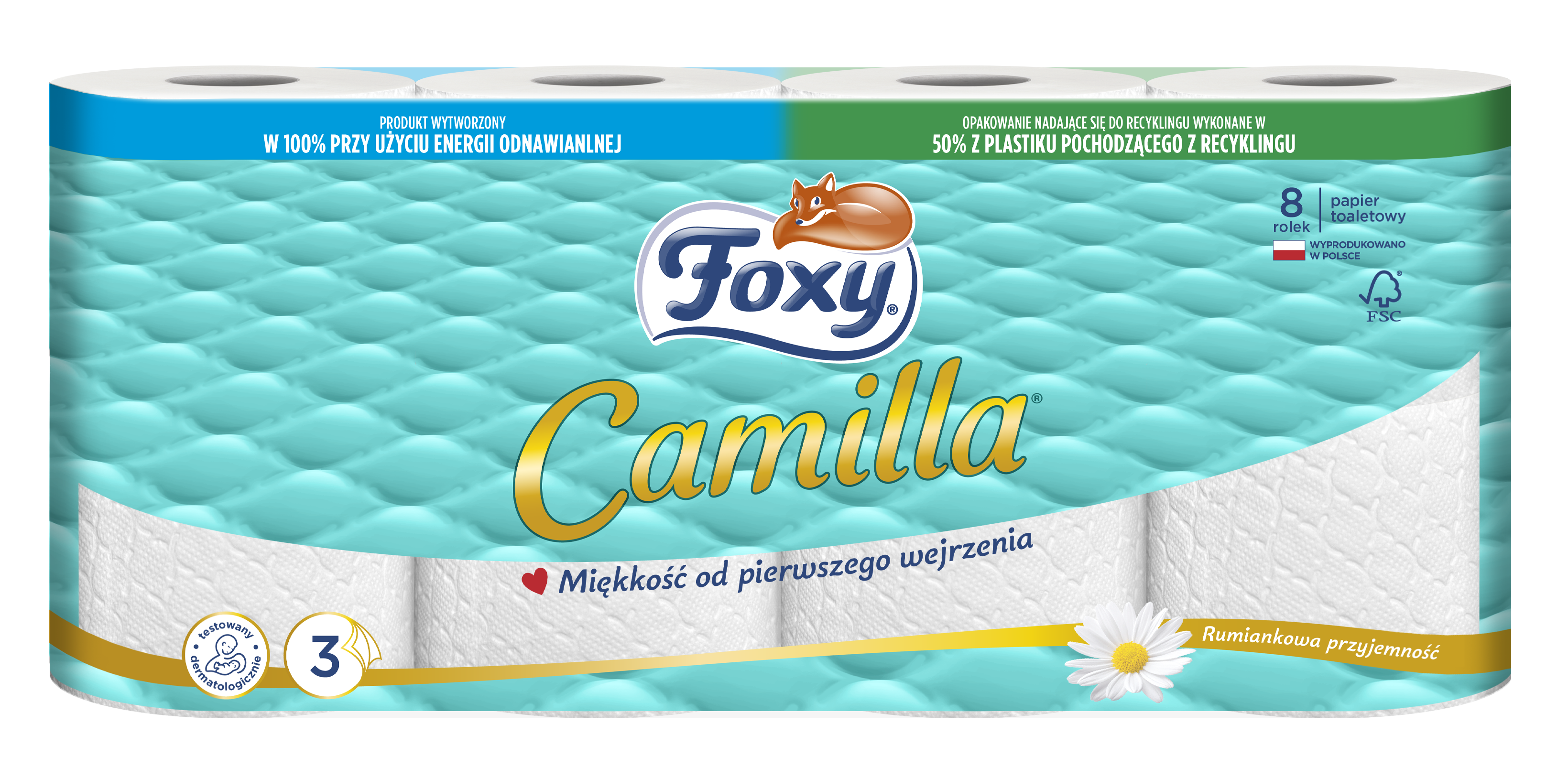 Papier toaletowy Foxy Camilla 8 rolek, rumiankowy