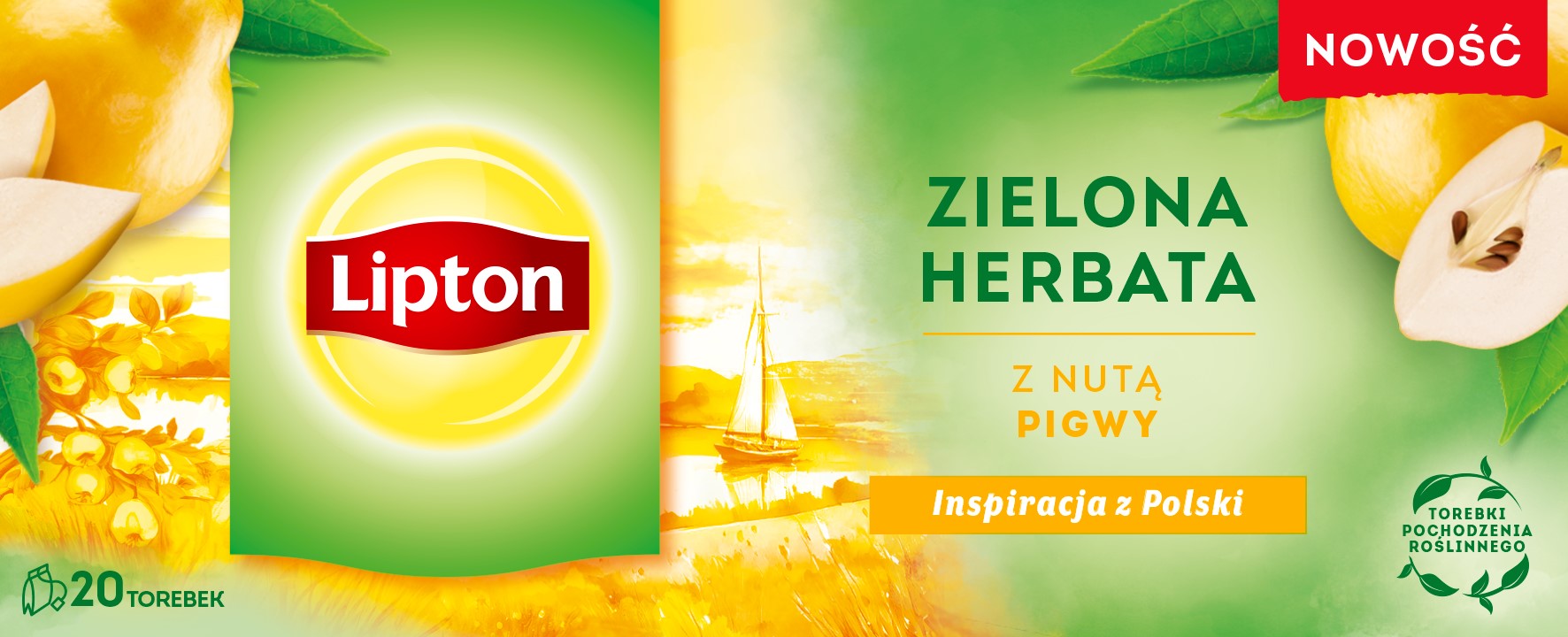 Herbata zielona Lipton o smaku pigwy 20tb