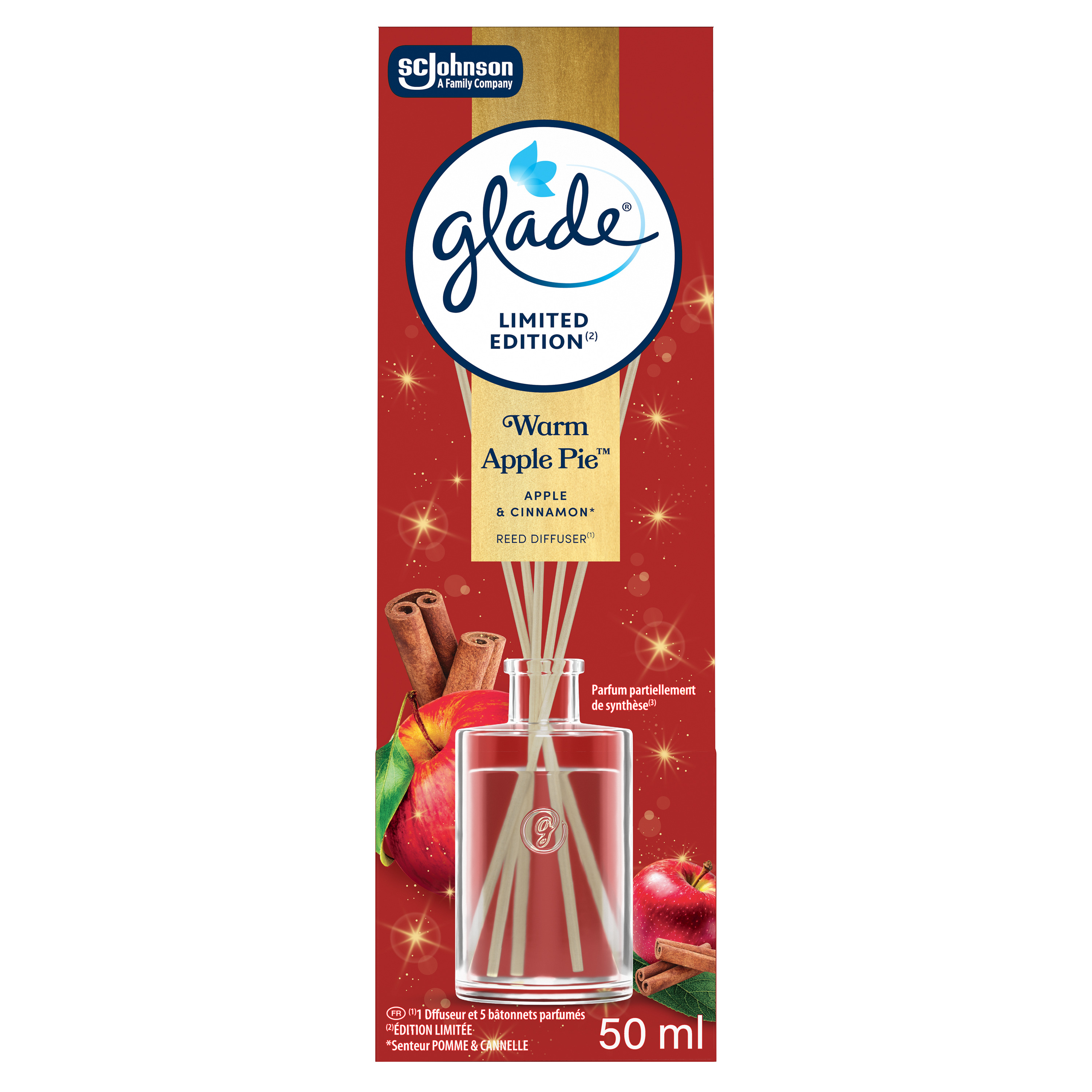 Glade® Reed Diffuser - Warm Apple Pie™ , odświeżacz powietrza pachnące patyczki 50ml