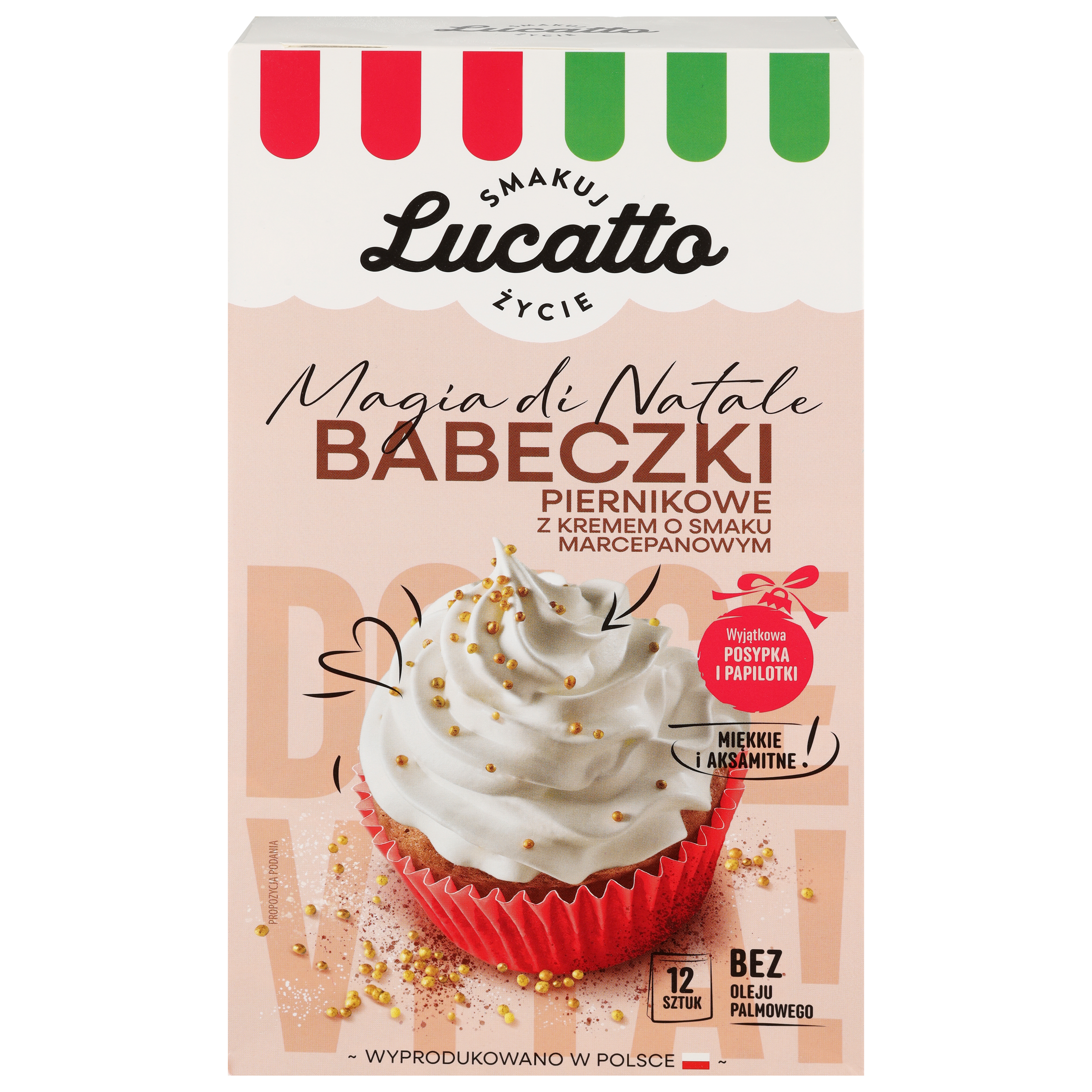 Babeczki piernikowe z musem marcepanowym i złotym maczkiem Lucatto 305g