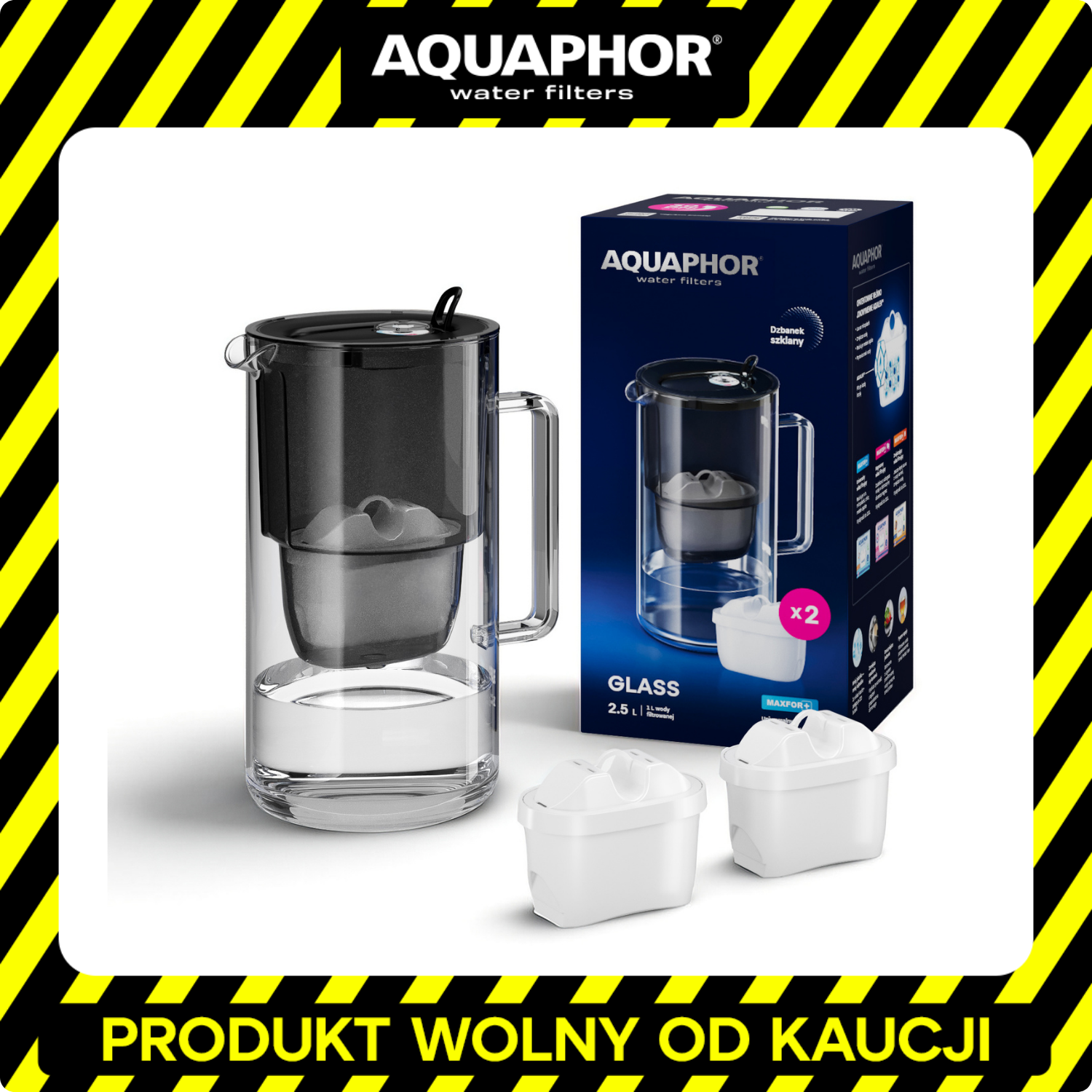 Dzbanek filtrujący Aquaphor szklany Glass 2,5l czarny + 2 wkłady Maxfor