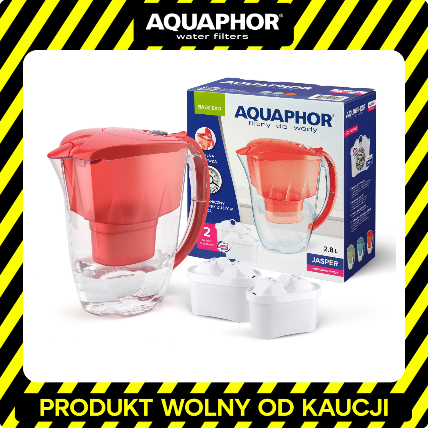 Dzbanek filtrujący Aquaphor Jasper 2,8l + 2 wkłady Maxfor+. Kolor koralowy
