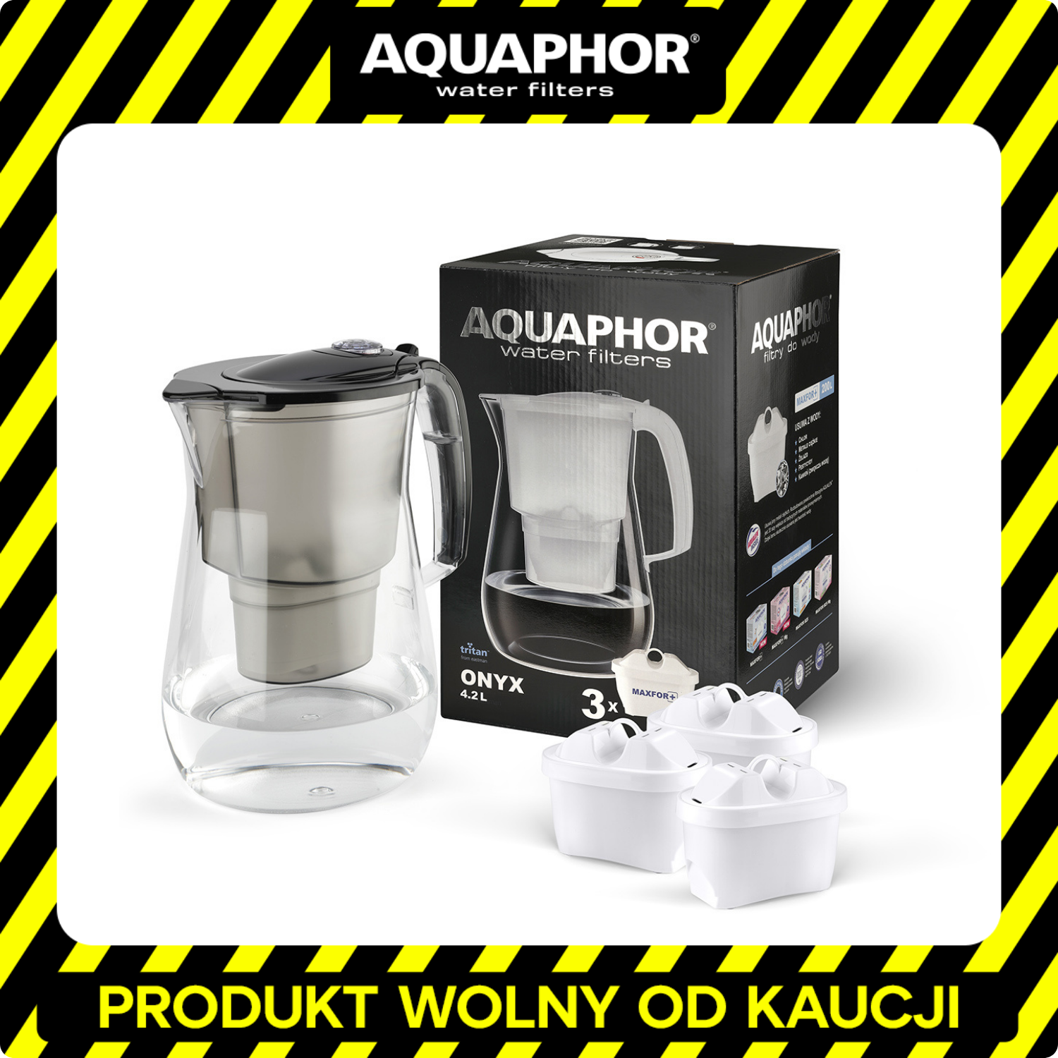 Dzbanek filtrujący Aquaphor Onyx poj. 4,2l + 3 wkłady Maxfor+ Mg. Kolor czarny.