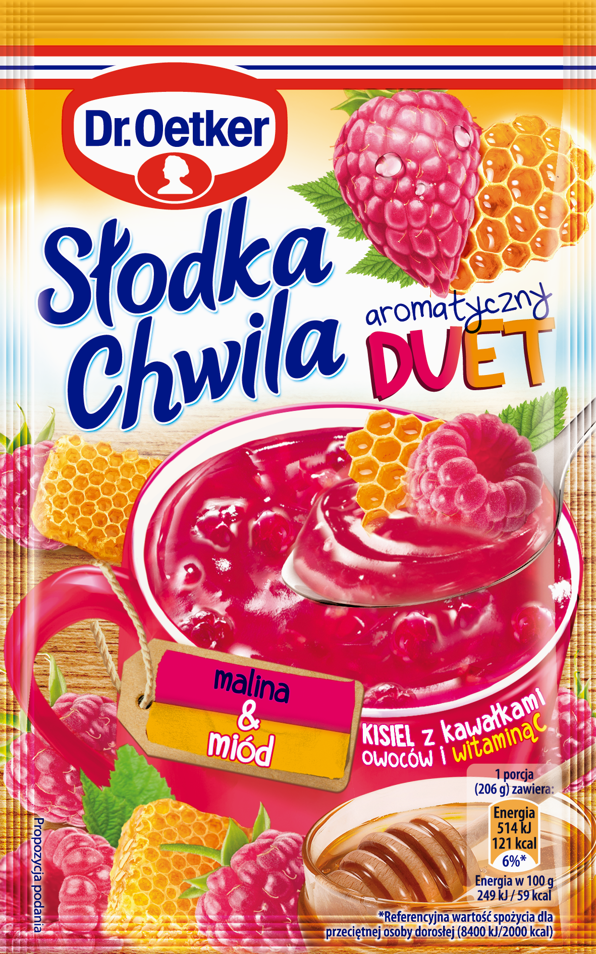 Dr.Oetker Słodka Chwila Aromatyczny DUET Kisiel z owocami smak malina/miód 31,5g