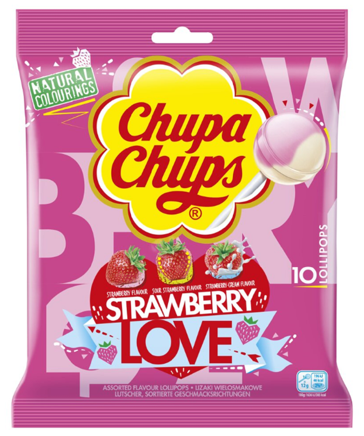 Chupa Chups Lizaki Strawberry Love o smaku truskawkowym, truskawkowo - śmietankowym i kwaśnej truskawki 120g